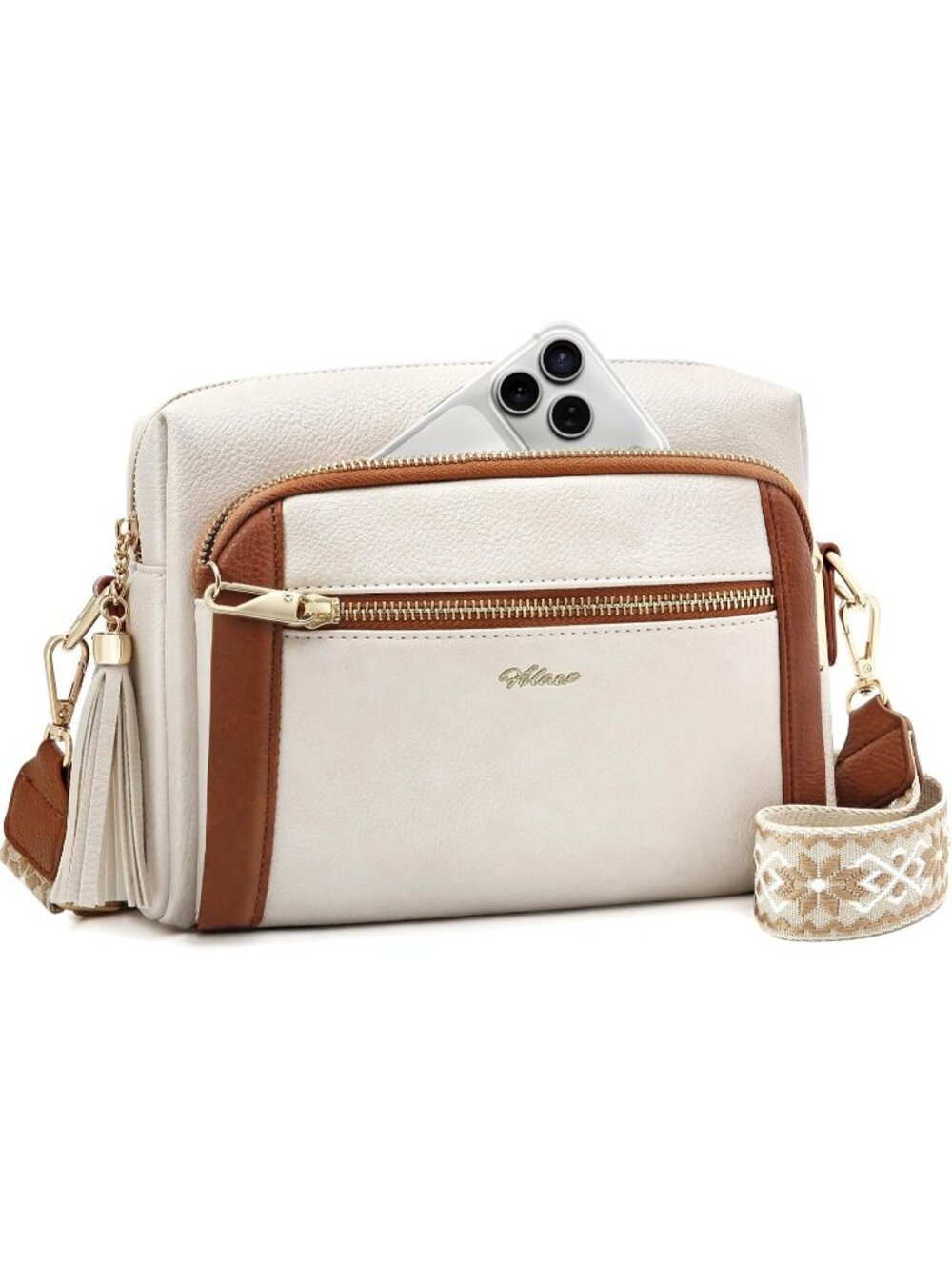 Womens Beige Brown Vegan Leather Purses Stylish Designer Pockets Crossbody Bags